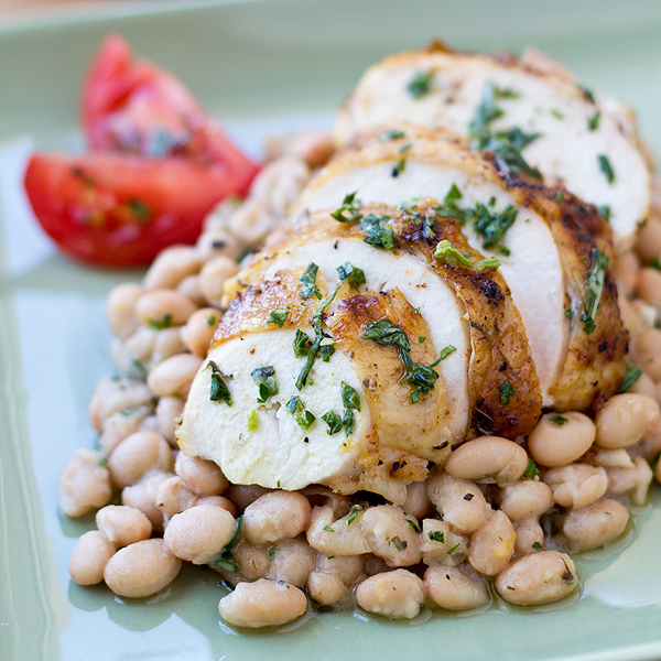 Post image for Roasted Chicken Over Creamy White Beans, Beautifully Rustic