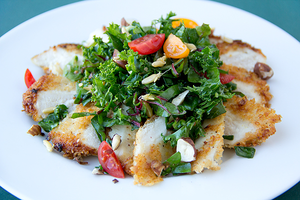 Post image for Cozy Cameo: Parmesan-Crusted Chicken With Kale And Chard Greens, Clean And Green