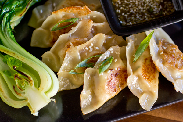 Gingered-Chicken Pot Stickers with Sesame-Honey Dipping Sauce