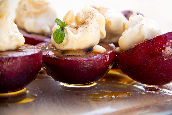 Grilled Cinnamon Plums with Sweetened Mascarpone