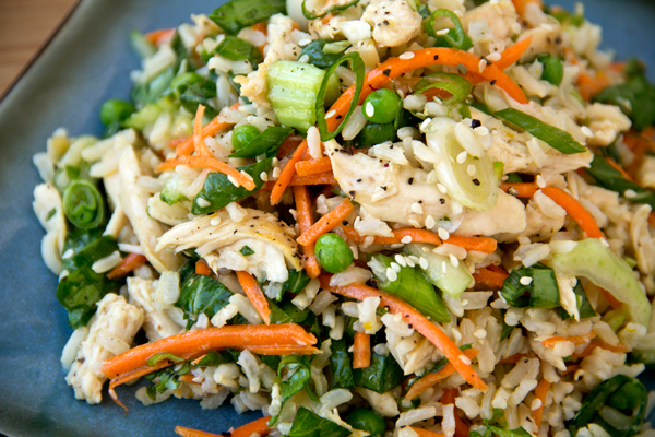 Asian-Style Brown Rice Salad in Orange Sesame-Soy Dressing