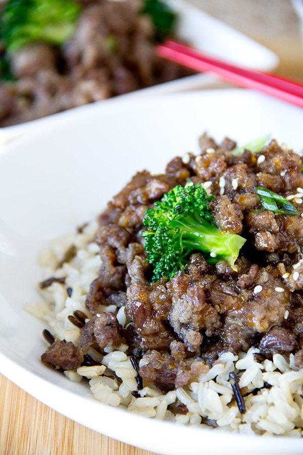 Sweet Crispy Orange Beef with Broccoli and Brown and Wild Rice