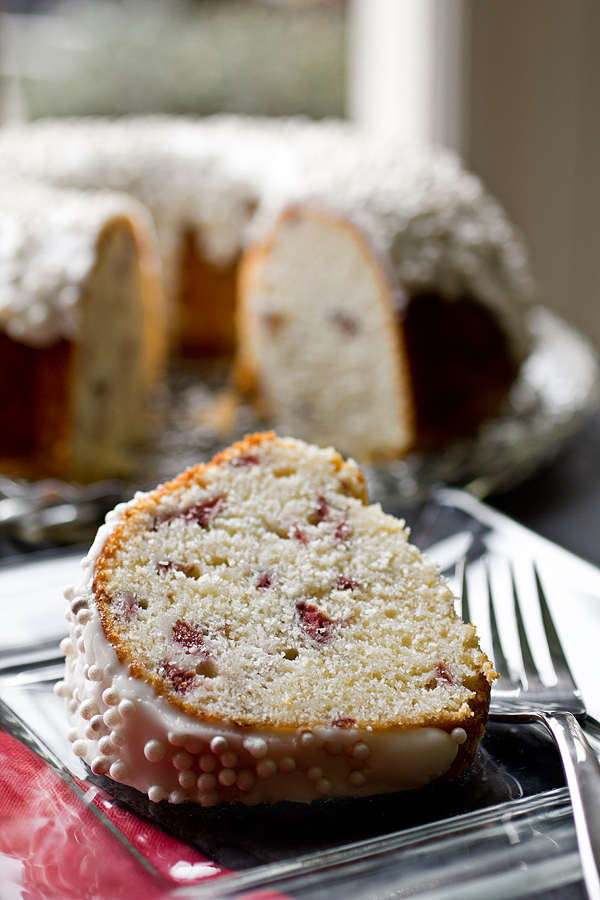 A slice of Cherry Almond Cake | thecozyapron.com