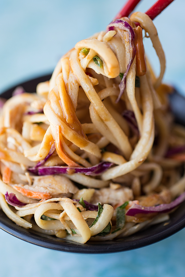 Asian Peanut Noodle Salad with Chicken in a Sweet-Spicy Peanut Sauce