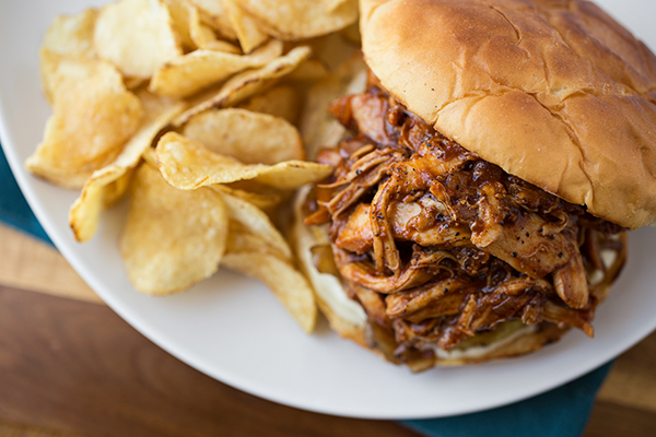 Smoky Hawaiian Bbq Pulled Chicken Sandwiches On Hawaiian Buns