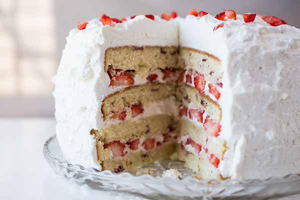 Strawberries 'n Cream “Cloud” Cake with Vanilla-Bean Whipped Cream