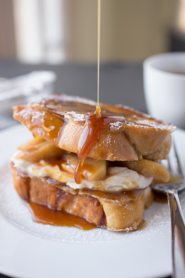 Caramel Apple French Toast with Warm, Caramel-Maple Syrup | thecozyapron.com