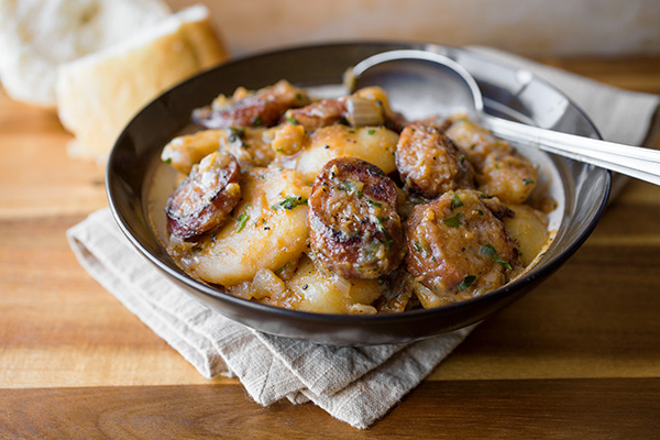 Saucy Hungarian Red Potato Goulash With Smoked Sausage