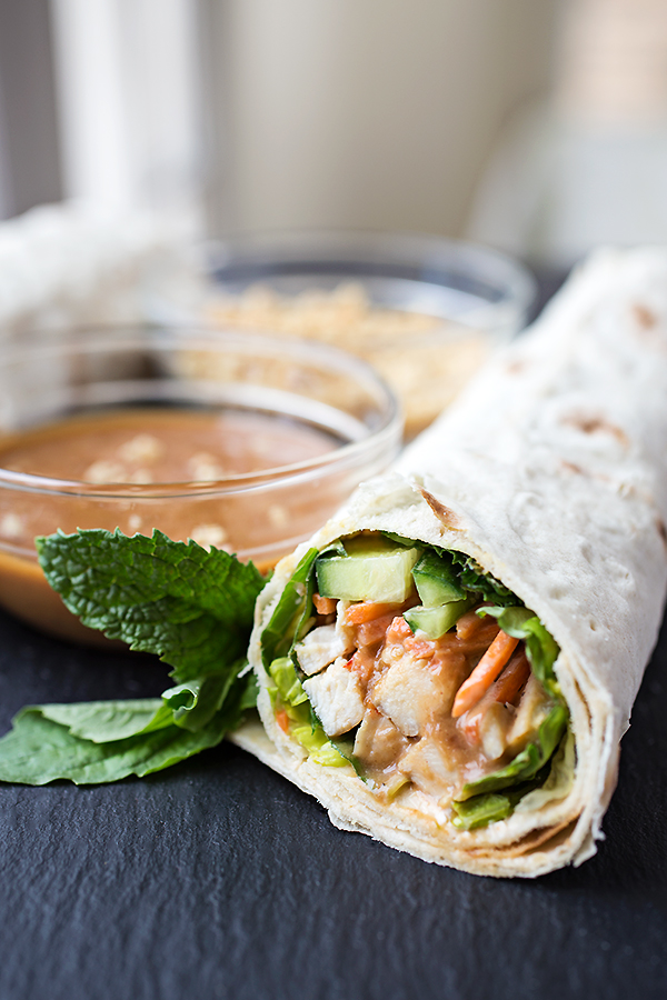 Peanut Chicken Spring Roll Wrap | thecozyapron.com