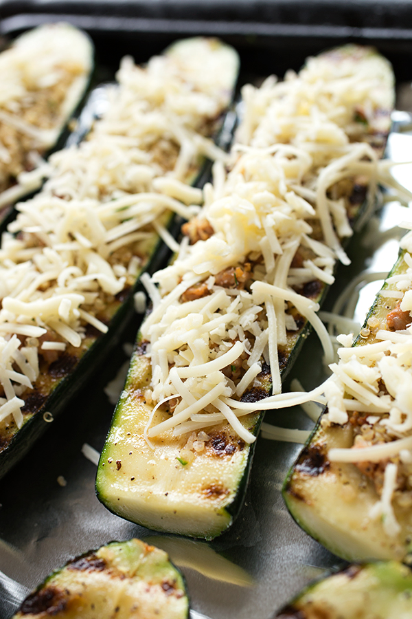 Cheesy Italian Grilled Zucchini Boats with Spicy Sausage and Quinoa