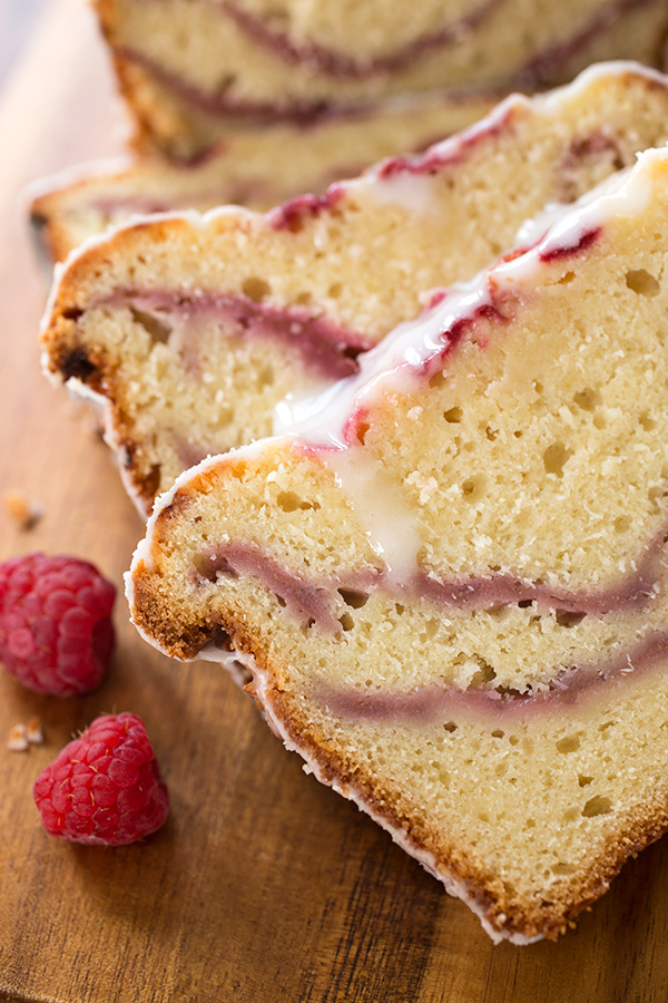 Fresh Raspberry Swirl & Greek Yogurt Cake with Tangy Yogurt Drizzle