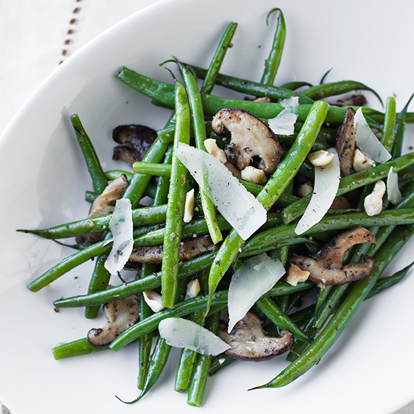 Buttery French Green Beans with Garlic-Sauteed Mushrooms