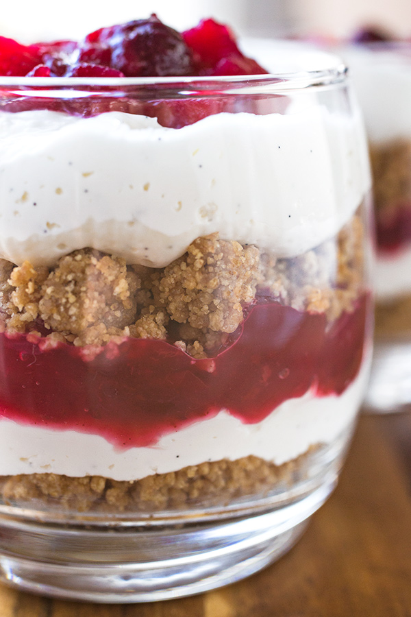 Closeup of a Cranberry Cheesecake Parfait | thecozyapron.com