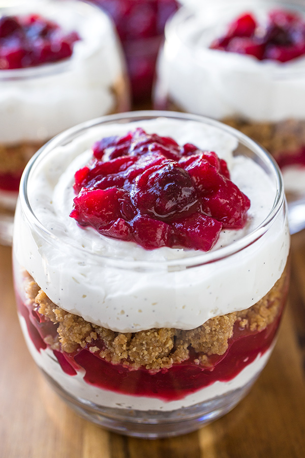 Cranberry and Vanilla Bean “Cheesecake” Parfaits | thecozyapron.com