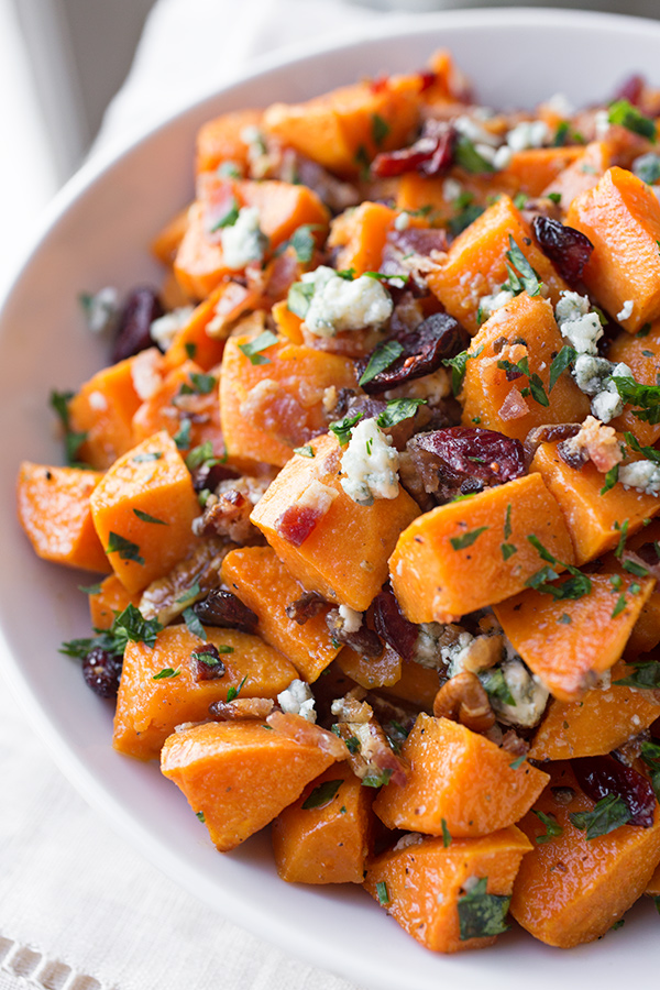 Warm Roasted Sweet Potato Salad with Apple-Smoked bacon