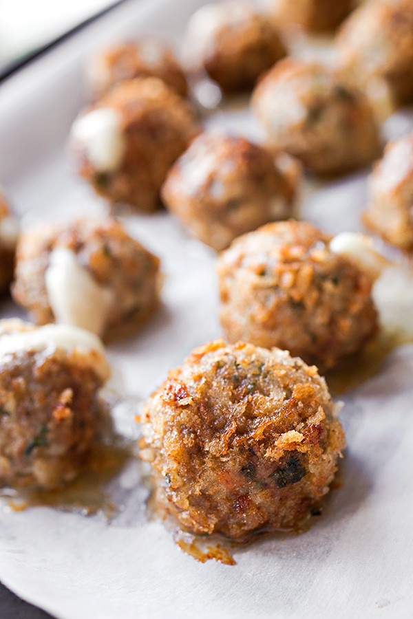 Mozzarella Stuffed Meatballs | thecozyapron.com