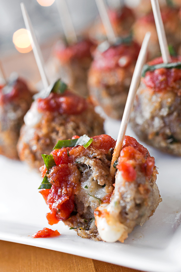 Mozzarella Stuffed Meatballs | thecozyapron.com