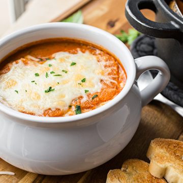 A bowlful of Grilled Cheese Tomato Soup | thecozyapron.com
