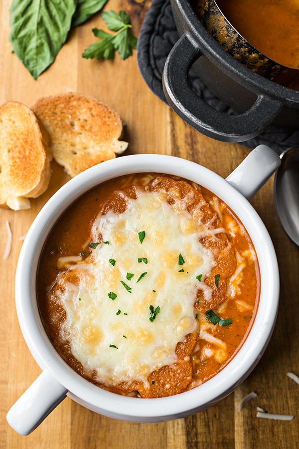 A bowlful of Grilled Cheese Tomato Soup | thecozyapron.com