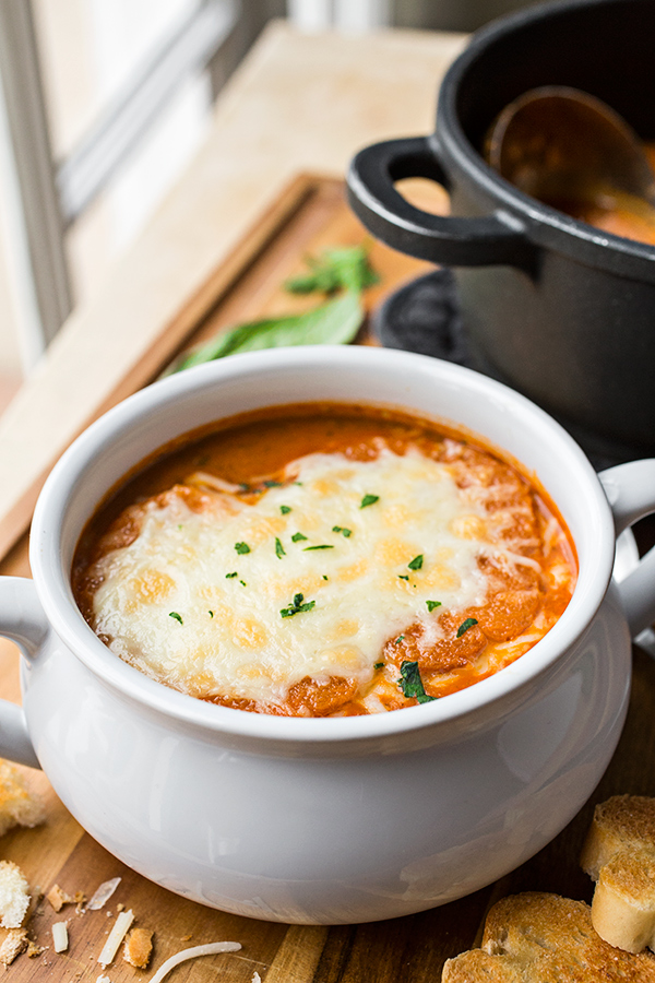 A bowlful of Grilled Cheese Tomato Soup | thecozyapron.com