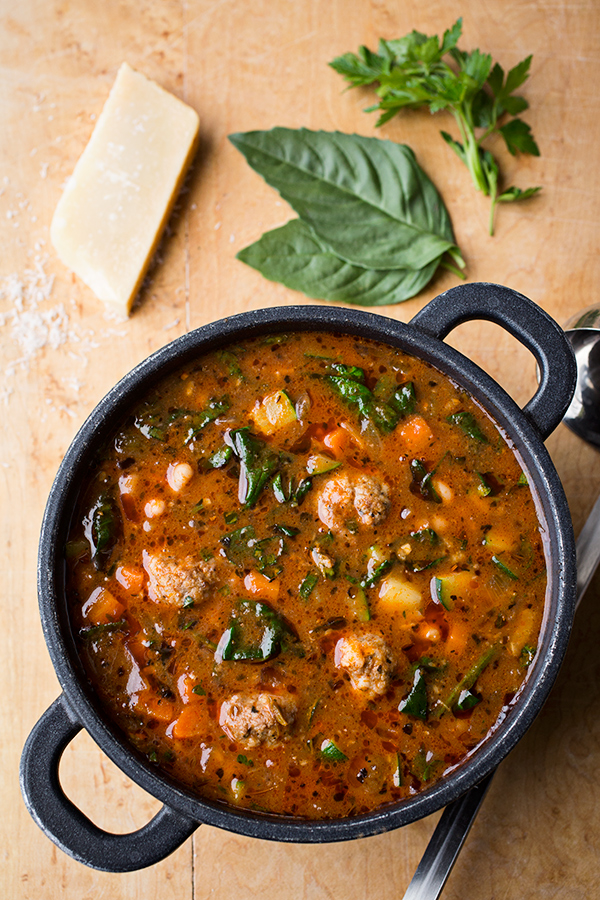 Italian Meatball Minestrone Soup with White Beans