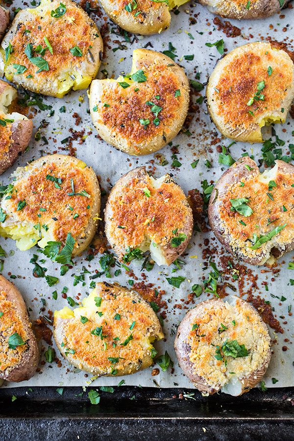 Smashed Potatoes with a Crispy Parmesan Crust | thecozyapron.com