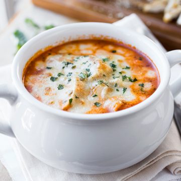 Grilled Chicken Parmesan Soup | thecozyapron.com