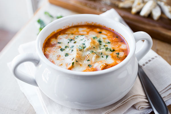 Cheesy Grilled Chicken Parmesan Soup, and Filling an Empty Bowl with Something that Sustains