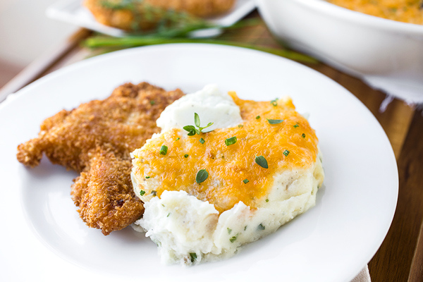 roasted garlic mashed potatoes with broiled cheddar, like warm little spoonfuls of bliss on the tongue