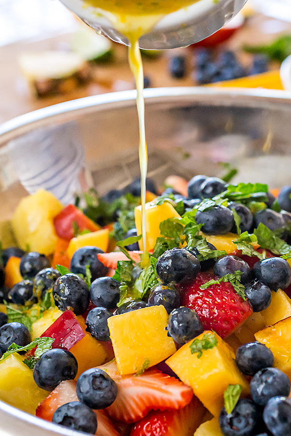 Rainbow Fruit Salad with Citrus-Honey Dressing | thecozyapron.com