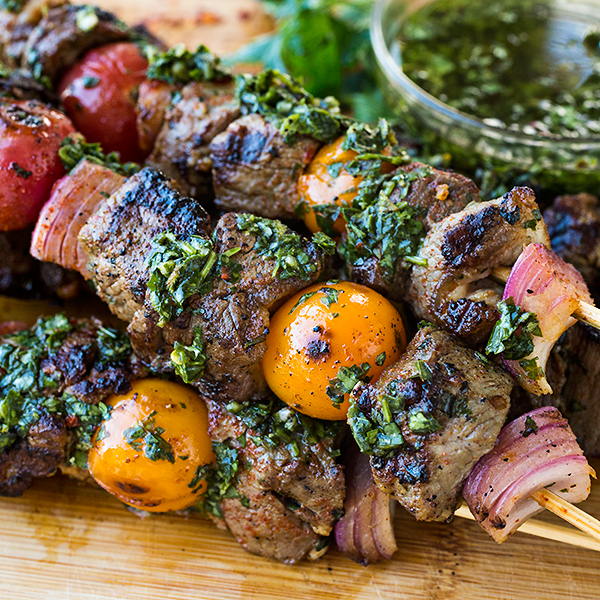 Grilled Steak Kebabs with Chimichurri