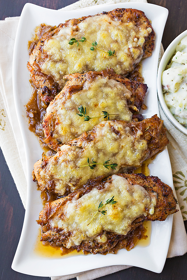 French Onion Chicken on a Platter | thecozyapron.com