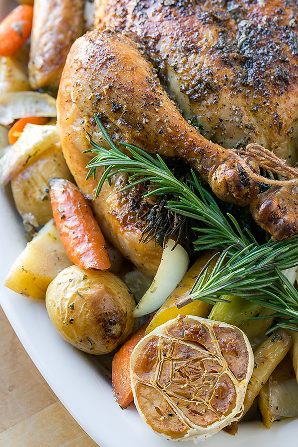 Close Up of Roast Chicken with Vegetables | thecozyapron.com