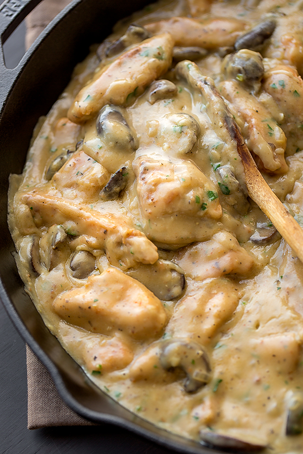 Chicken Stroganoff with Mushrooms in a Pan | thecozyapron.com