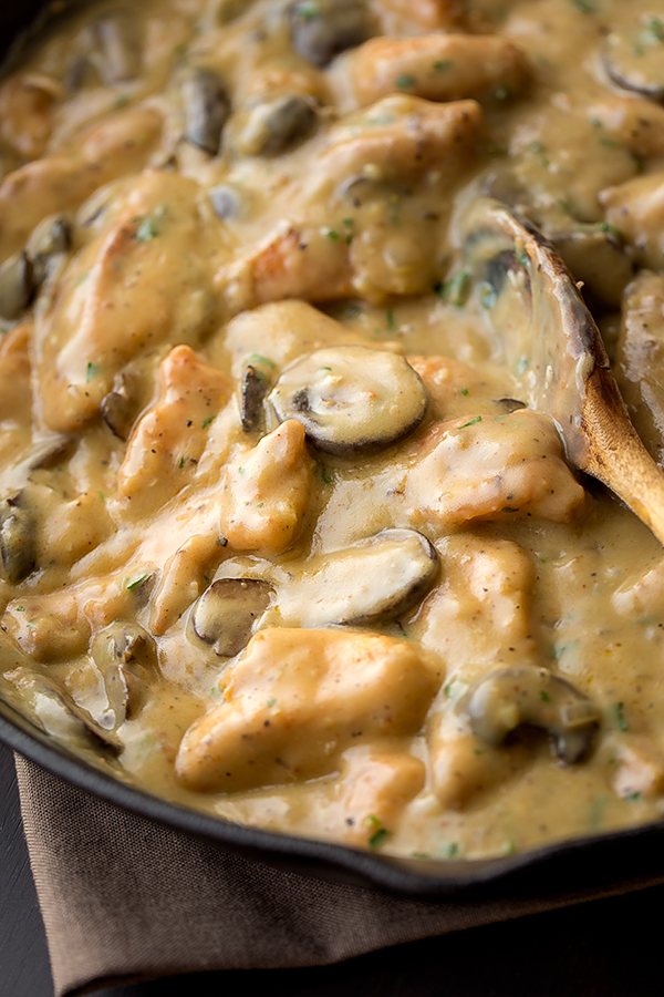 Chicken Stroganoff with Mushrooms in a Pan | thecozyapron.com