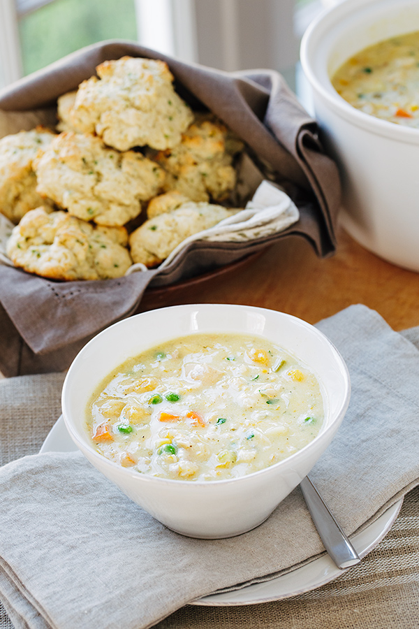 Chicken Chowder with Drop Biscuits | thecozyapron.com