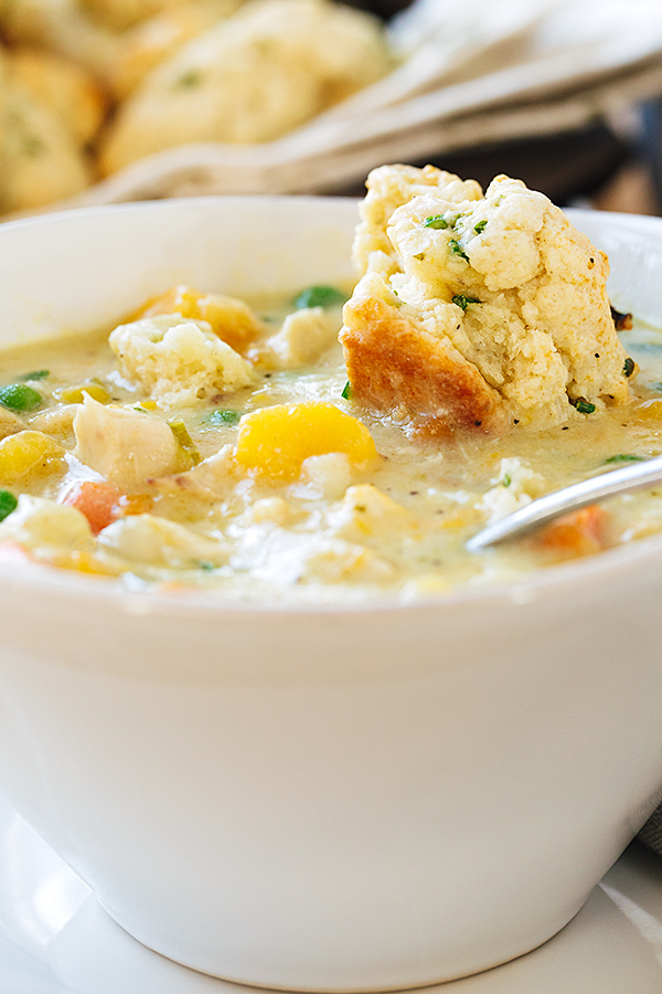 Chicken Chowder with Drop Biscuits | thecozyapron.com