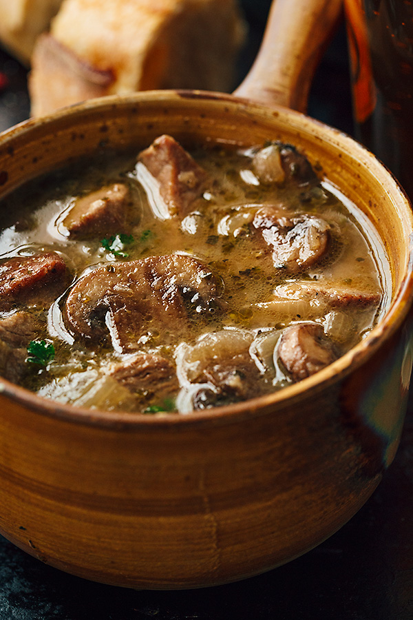 Steak and Ale Soup with Mushrooms | thecozyapron.com