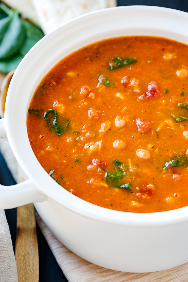 Chickpea Soup with Chicken and Spinach | thecozyapron.com