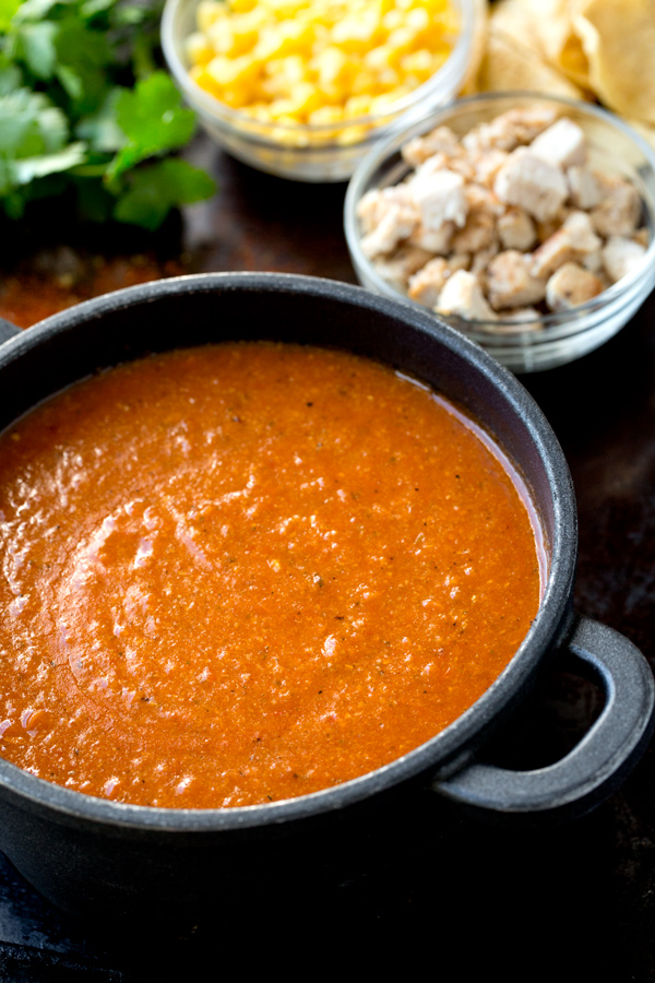 Creamy Chicken Tortilla Soup in a Soup Pot | thecozyapron.com