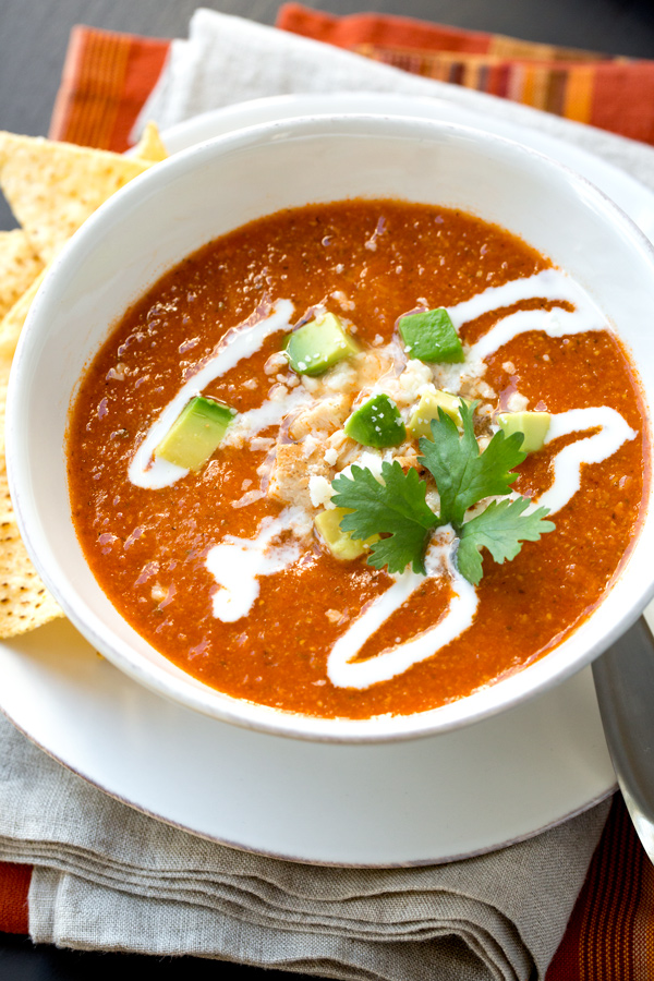 Creamy Chicken Tortilla Soup with crème fraîche and cilantro | thecozyapron.com