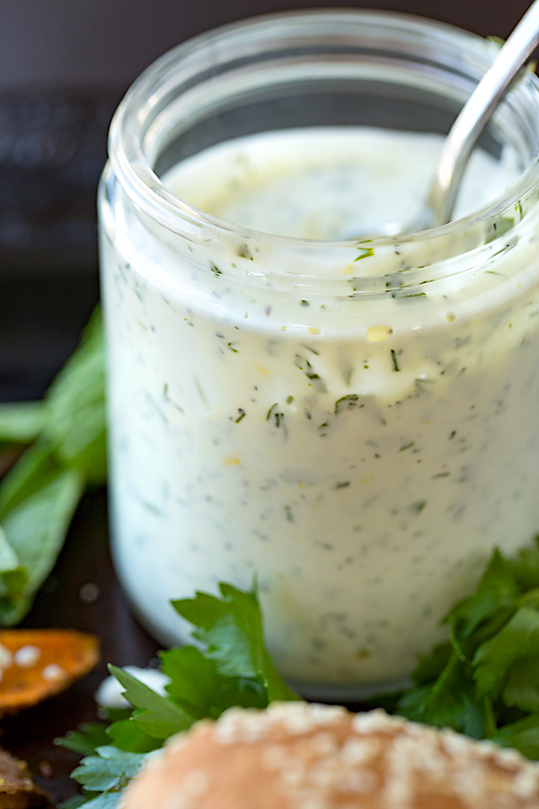 Herb Mayo for Crispy Eggplant Burger | thecozyapron.com