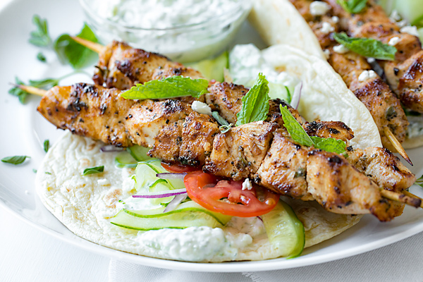 Chicken Kebab Wraps with Easy Tzatziki Sauce