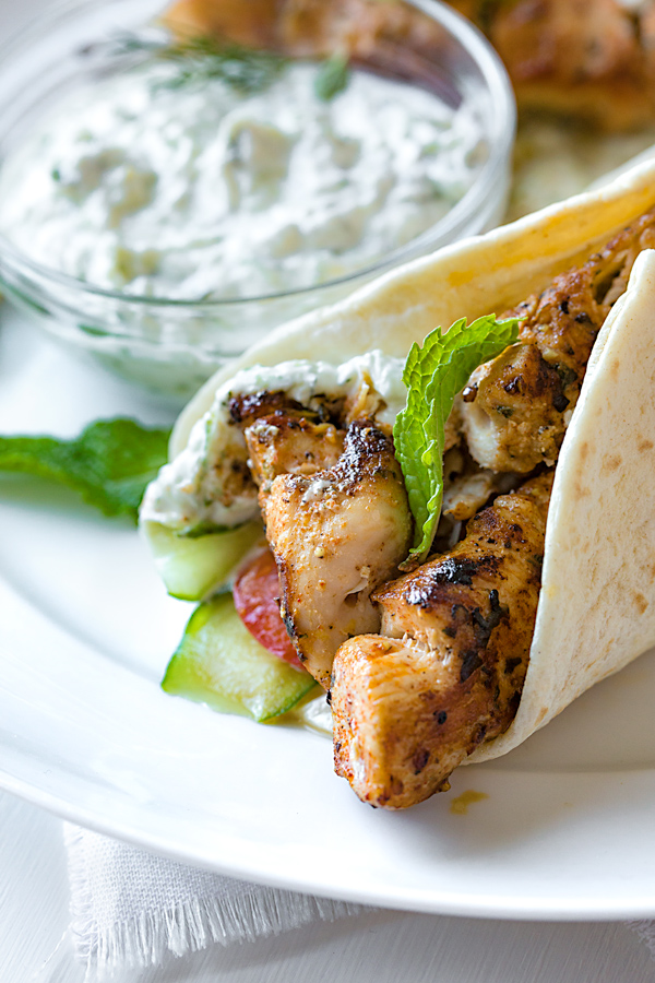 Chicken Kebab Wraps with Easy Tzatziki Sauce | thecozyapron.com