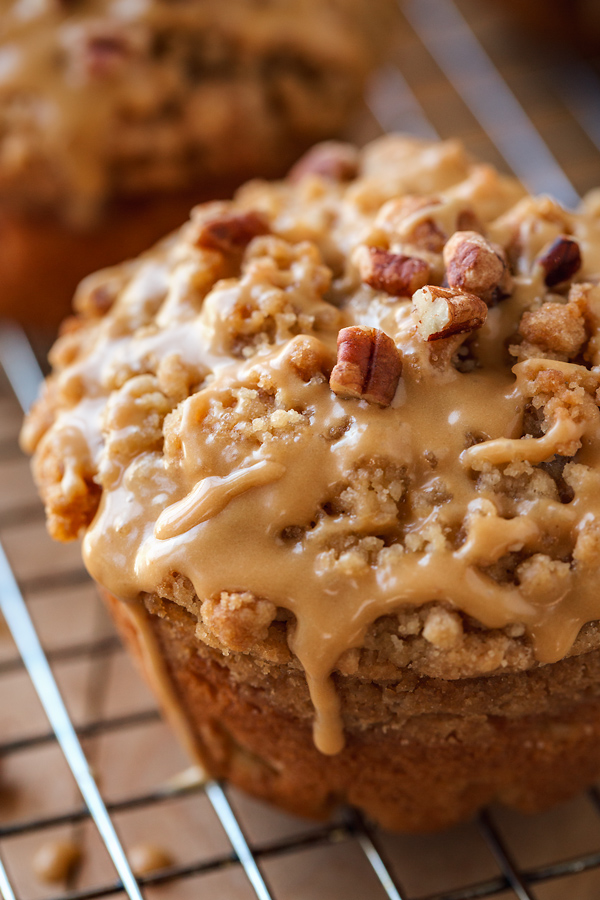 Apple Muffins with Caramel Glaze and Pecans | thecozyapron.com