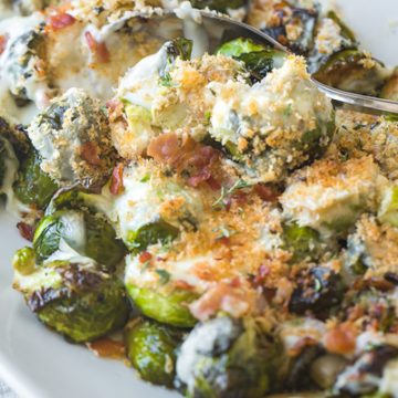 Roasted Brussels Sprouts with Creamy Parmesan Sauce | thecozyapron.com
