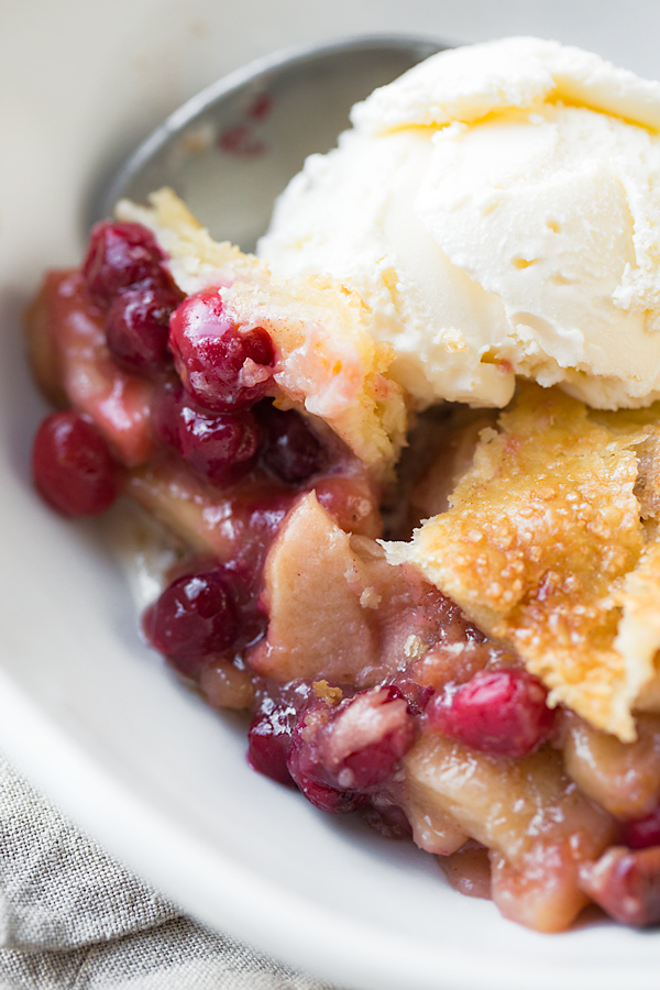 Apple Cranberry Pie with Ice Cream | thecozyapron.com