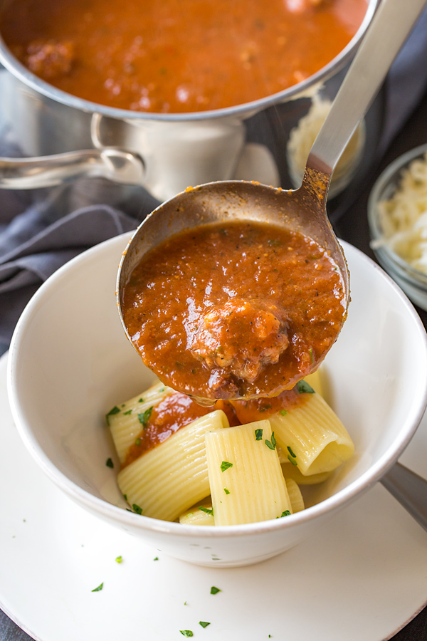 Bowl of Rigatoni Meatball Soup