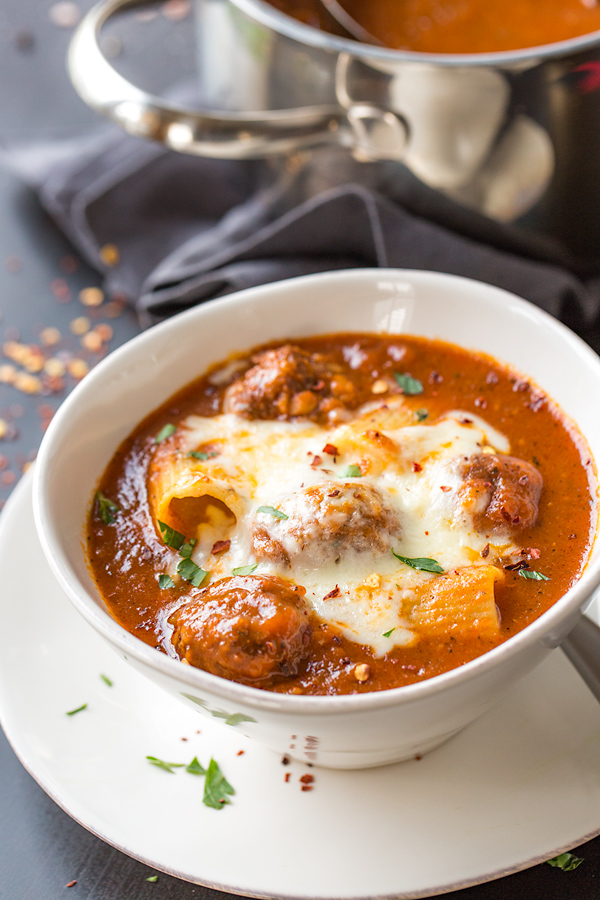 Bowl of Rigatoni Meatball Soup