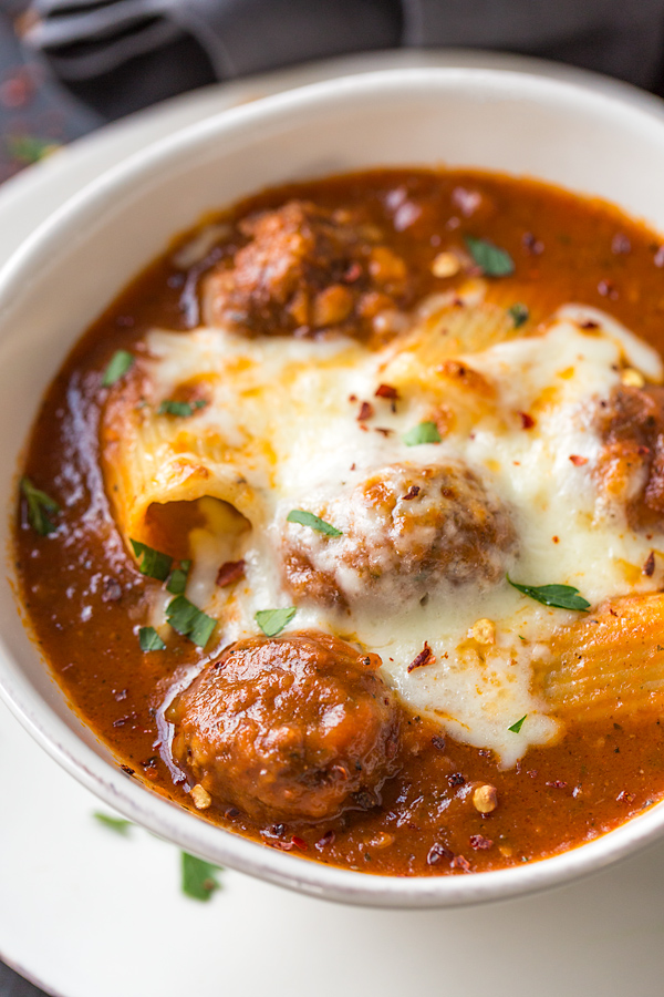 Bowl of Rigatoni Meatball Soup